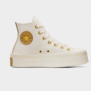 Converse Chuck Taylor All Star Modern Lift Sneaker (Egret, Tan, Gold; Size 8.5)
